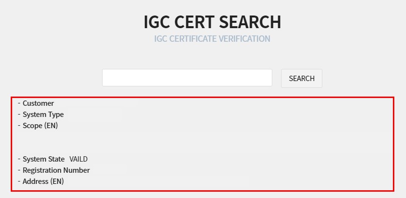 IGC Certsearch database